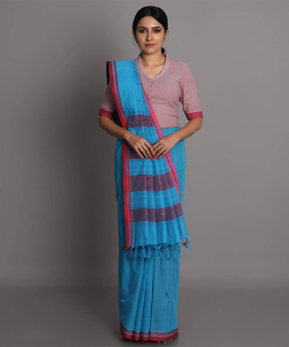 Light blue cotton handwoven saree