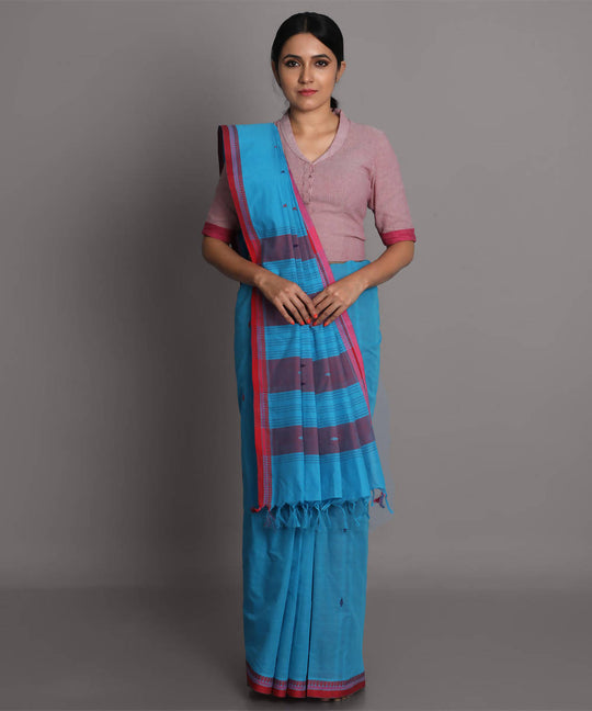 Light blue cotton handwoven saree