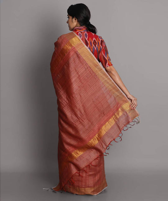 Brown handwoven tussar silk saree