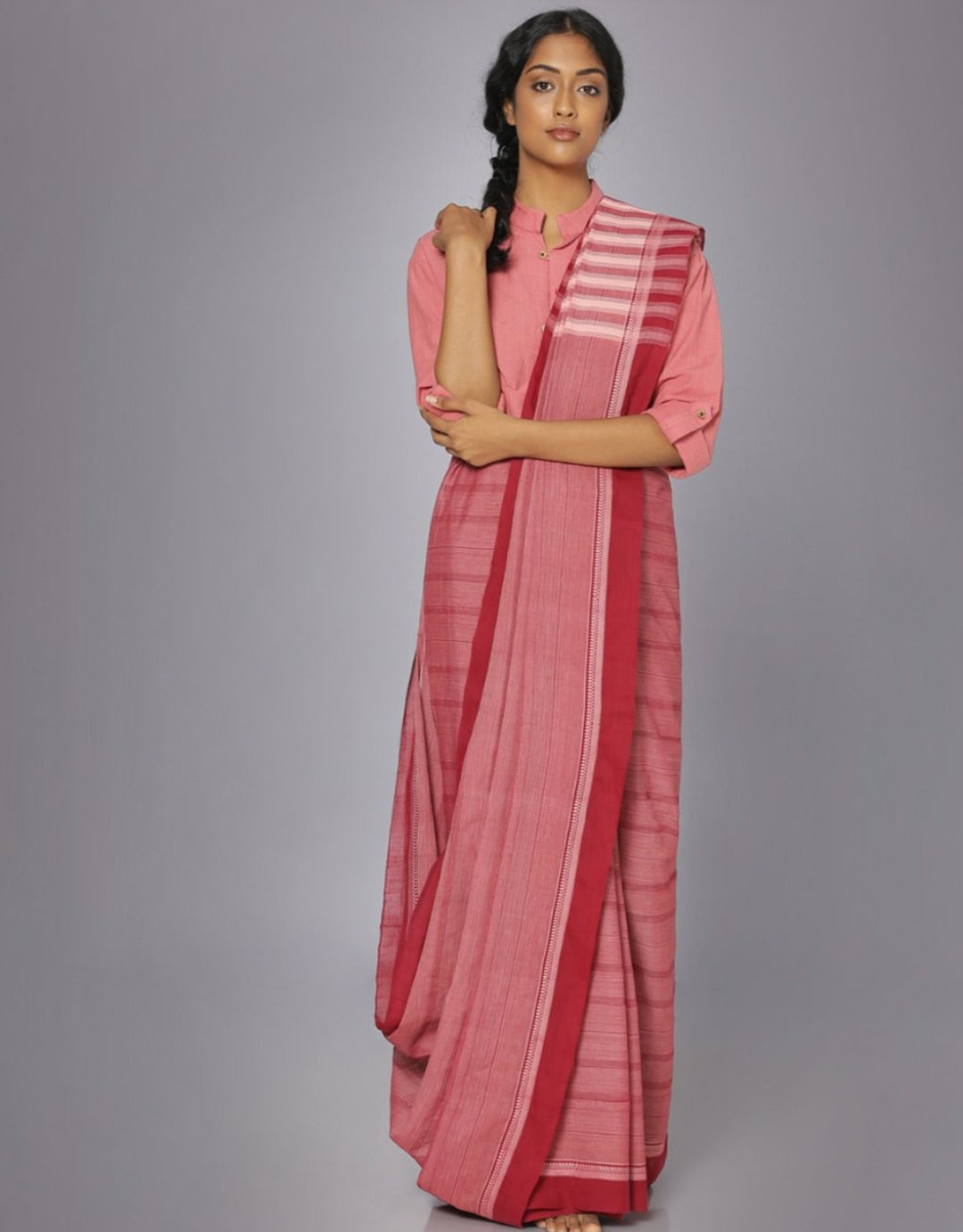 Auburn red mangalgiri cotton saree