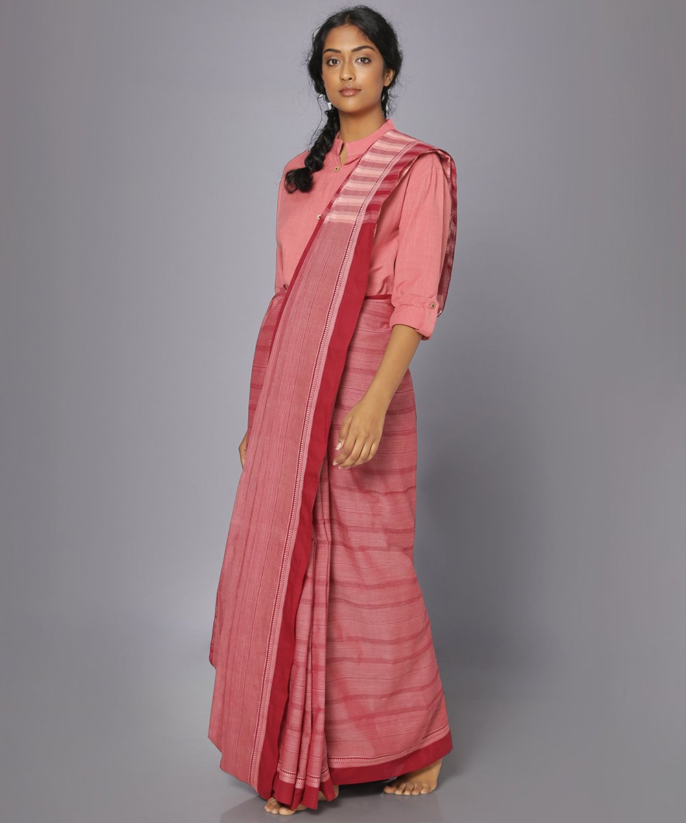 Auburn red mangalgiri cotton saree