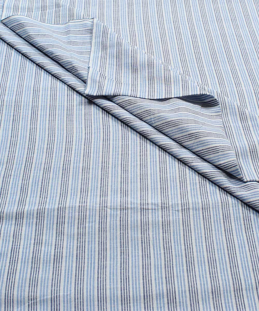 Blue Striped Handspun Handloom Cotton Fabric