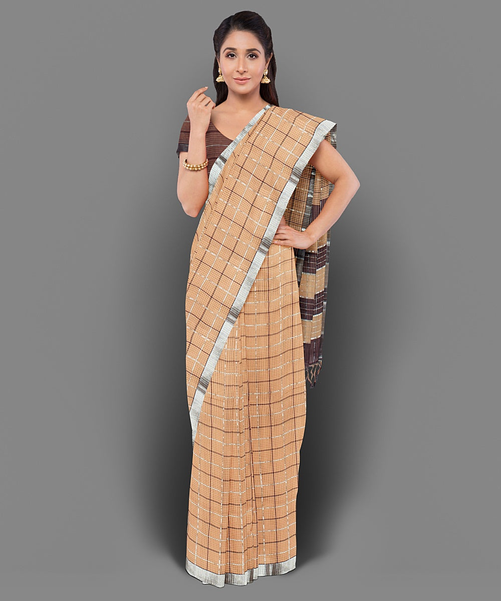 Beige handwoven cotton mangalagiri saree