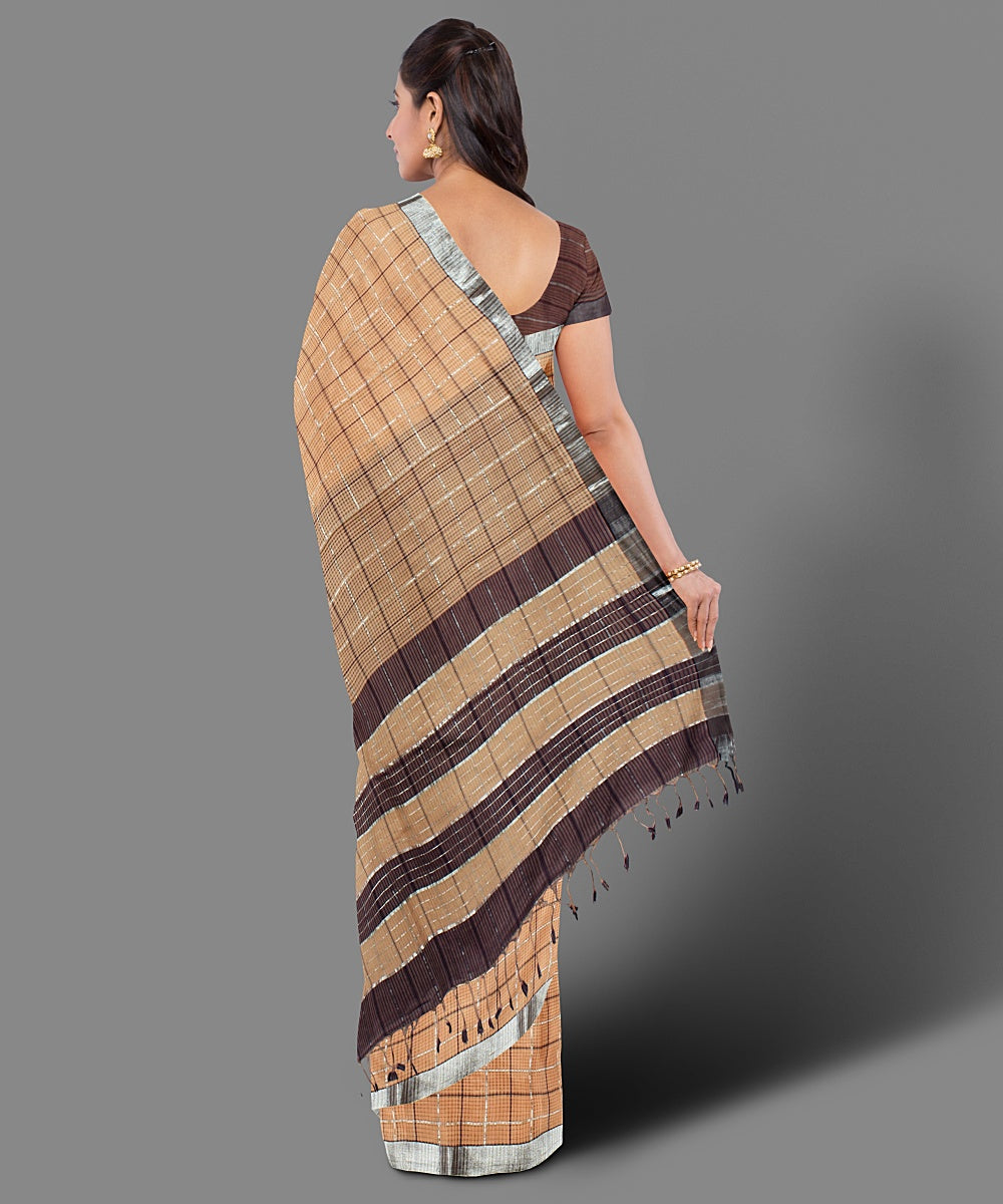 Beige handwoven cotton mangalagiri saree