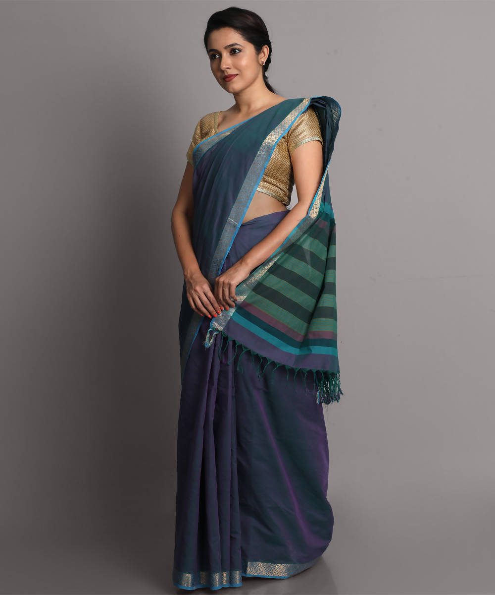 Purple jamdani cotton handwoven saree