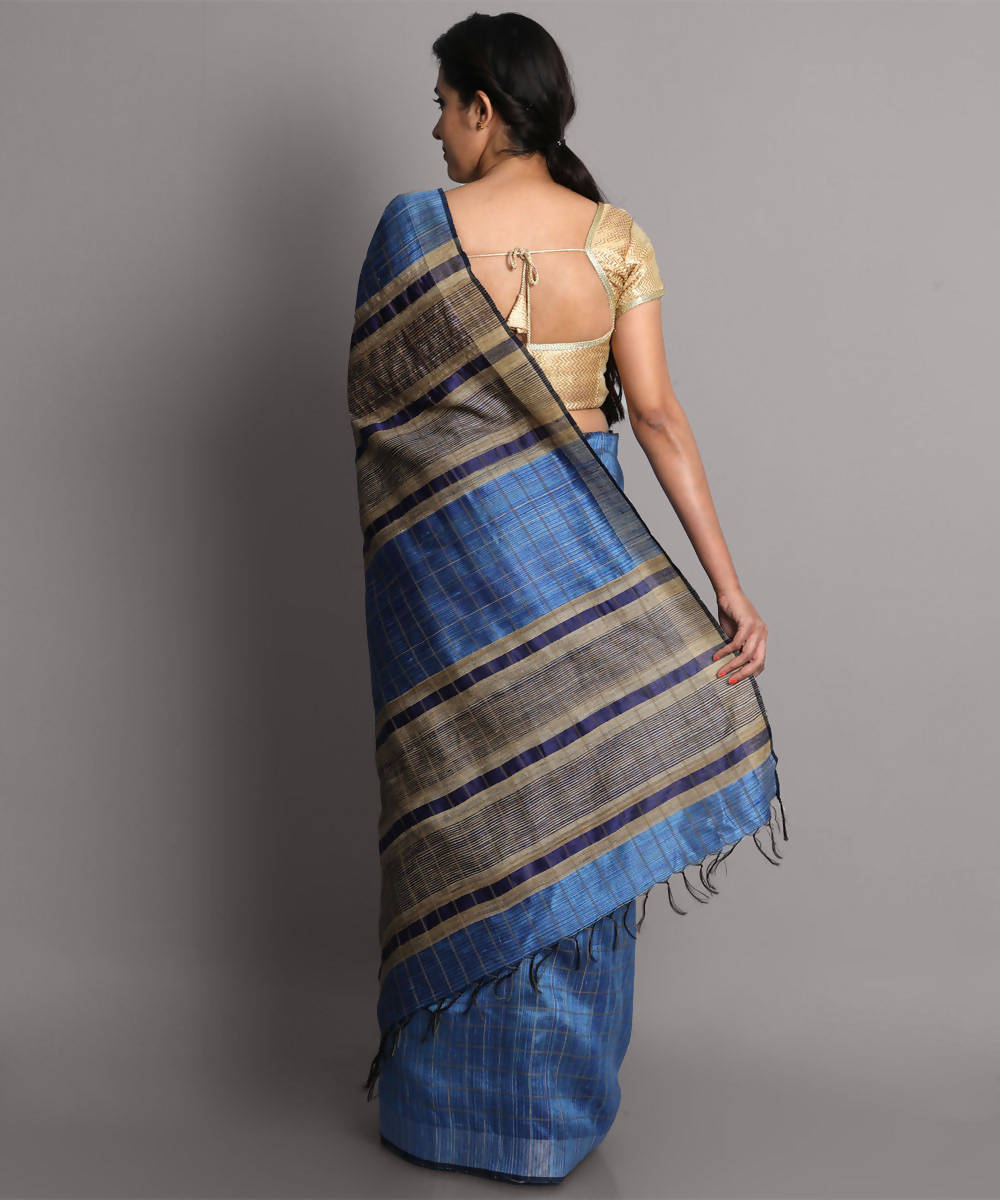 Blue handwoven tussar silk saree