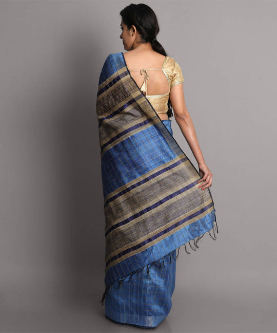 Blue handwoven tussar silk saree