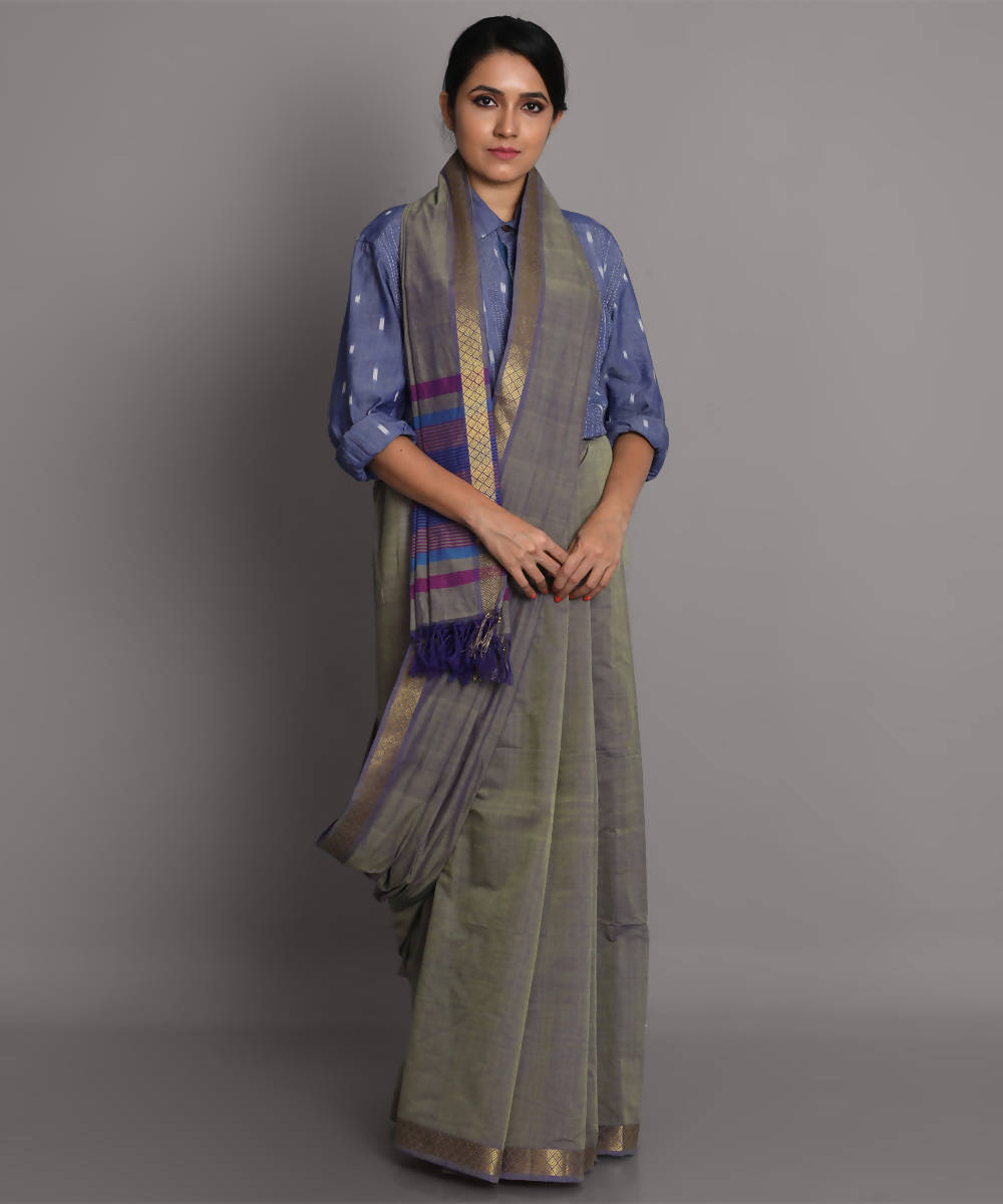 Grey cotton srikakulam jamdani handwoven saree