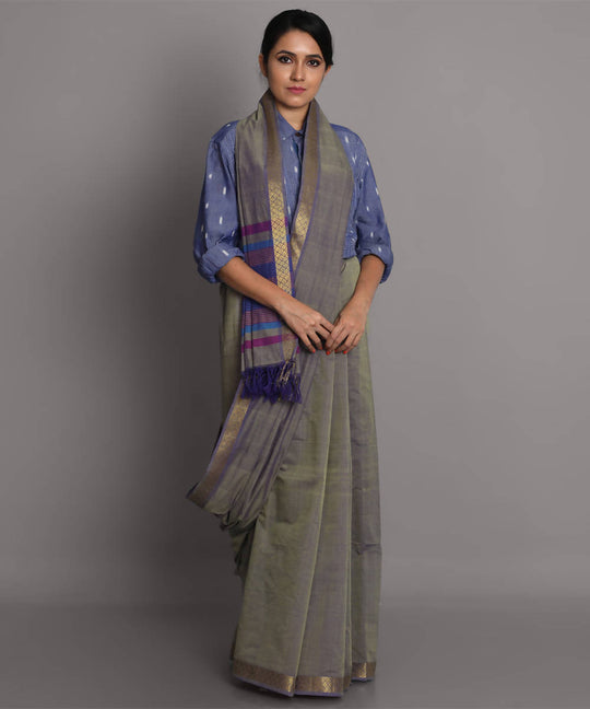 Grey cotton srikakulam jamdani handwoven saree