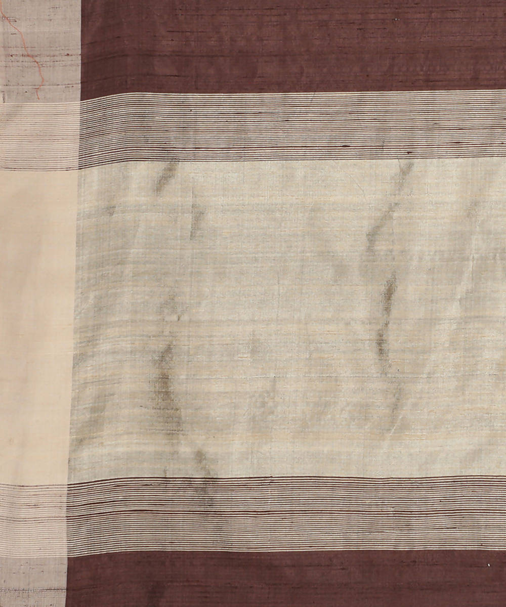 Dark brown handwoven tussar silk saree