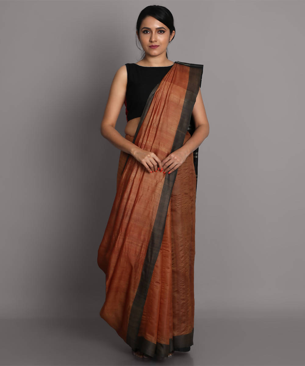 Light brown handwoven tussar silk saree