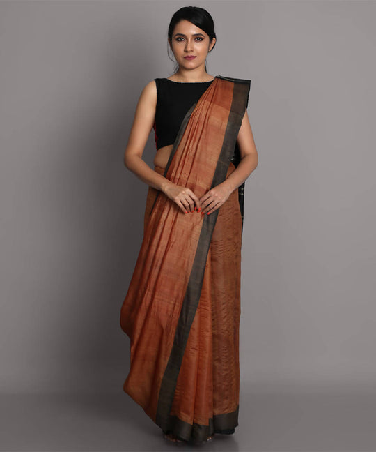 Light brown handwoven tussar silk saree