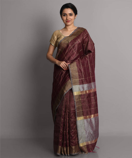 Mauve handwoven tussar silk saree