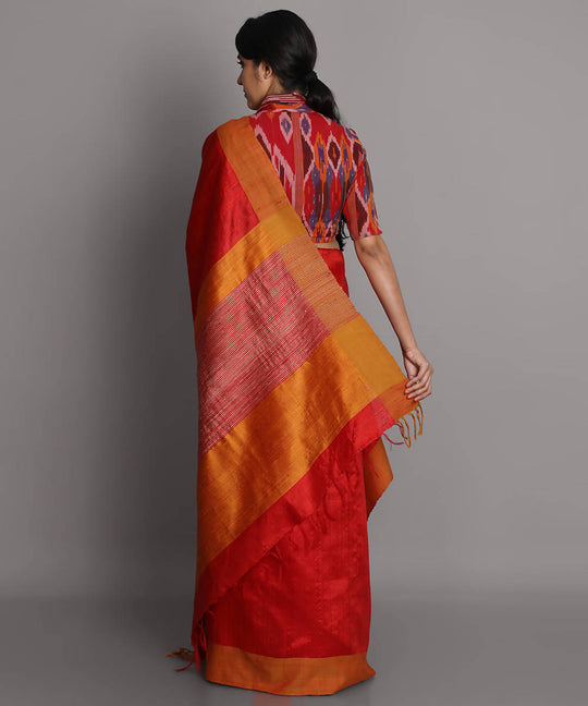 Red handwoven tussar silk saree