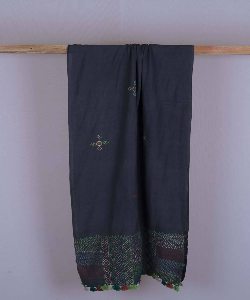 Blue grey lambani hand embroidered cotton stole