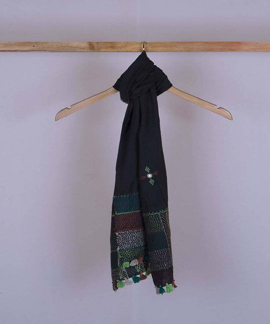 Black lambani hand embroidered cotton stole