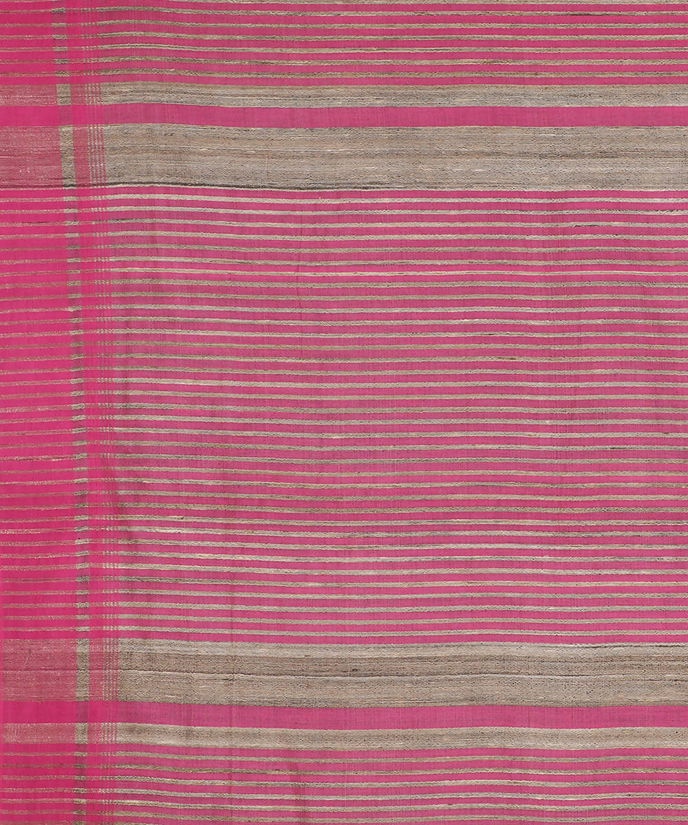 Beige and pink handwoven tussar silk saree