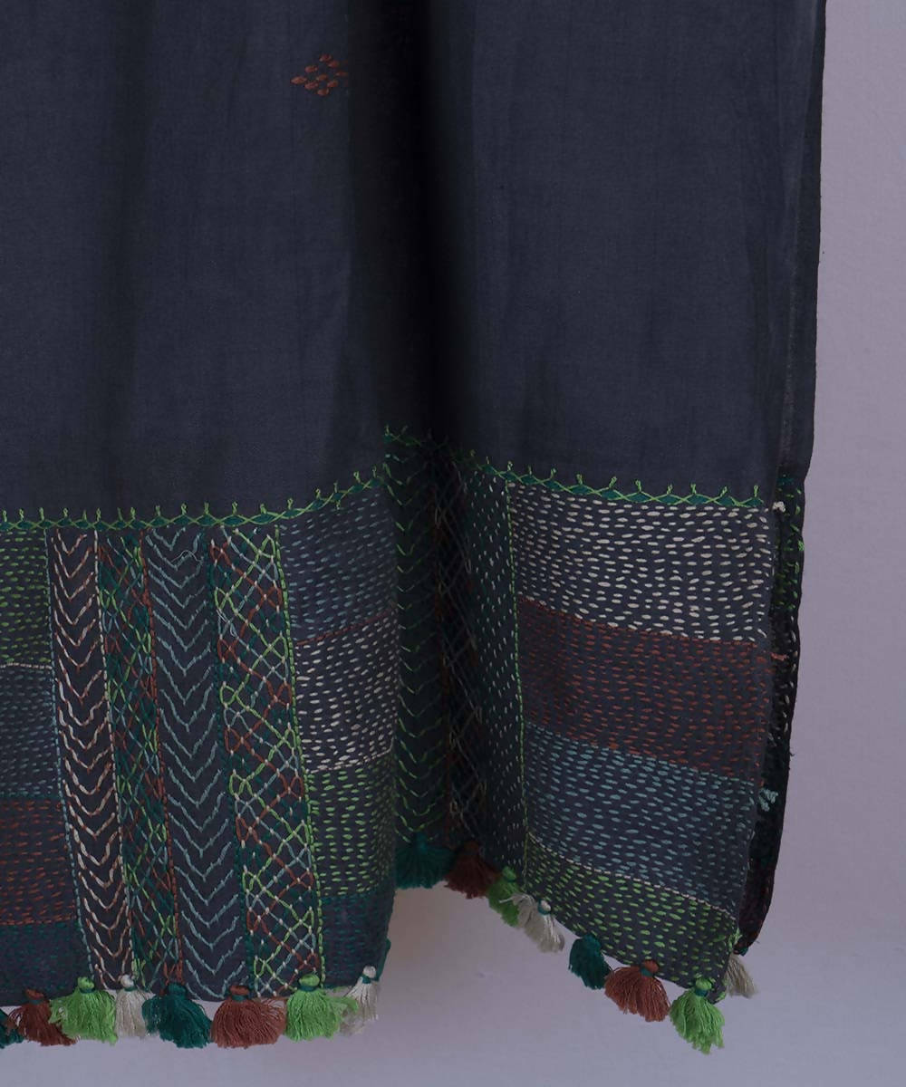 Blue grey lambani hand embroidered cotton stole