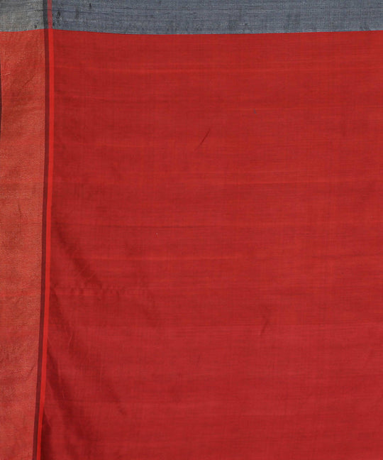 Grey and red handwoven tussar silk saree