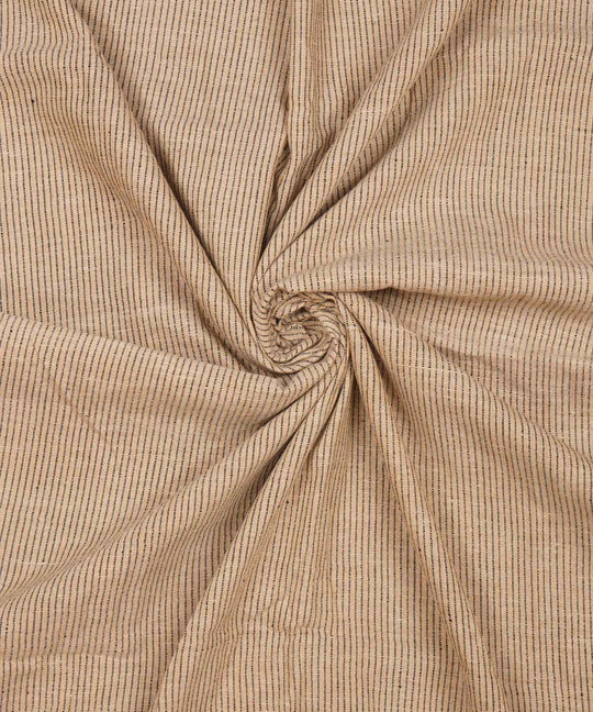 Beige blue stripes handspun handwoven bengal cotton fabric