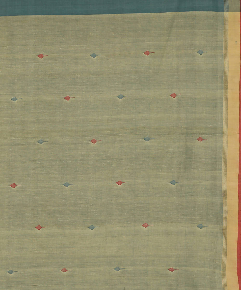 Olive green cotton jamdani handwoven saree