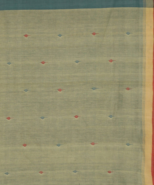 Olive green cotton jamdani handwoven saree