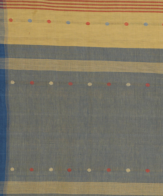Beige blue jamdani cotton handwoven saree