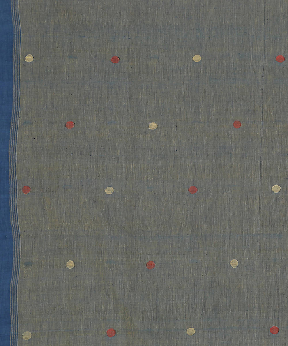 Beige blue jamdani cotton handwoven saree