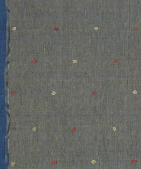 Beige blue jamdani cotton handwoven saree
